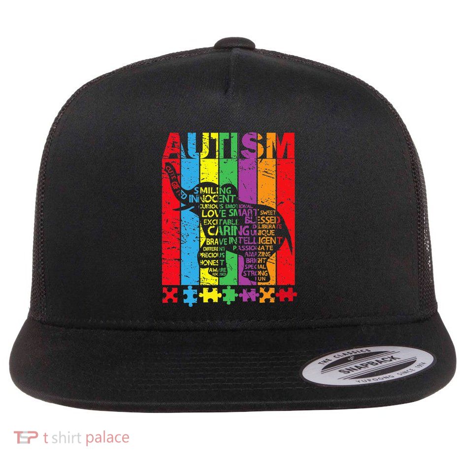 Puzzle Elephant Typography Cool Autism Awareness Gift Flatbill Hat