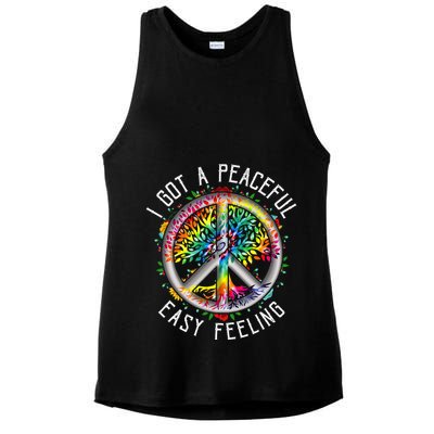 Peaceful EasyFeeling Tie Dye Hippie 1960s Vibes Ladies PosiCharge Tri-Blend Wicking Tank
