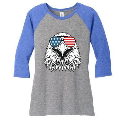 Patriotic Eagle USA Flag 4th Of July Women's Tri-Blend 3/4-Sleeve Raglan Shirt