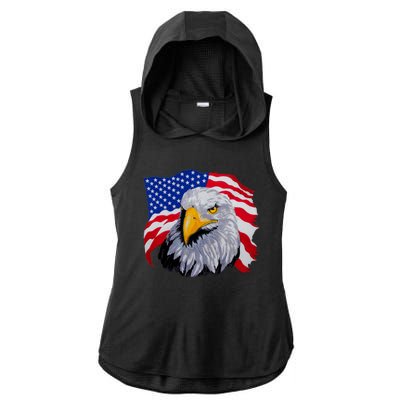 Patriotic Eagle USA American Flag Ladies PosiCharge Tri-Blend Wicking Draft Hoodie Tank