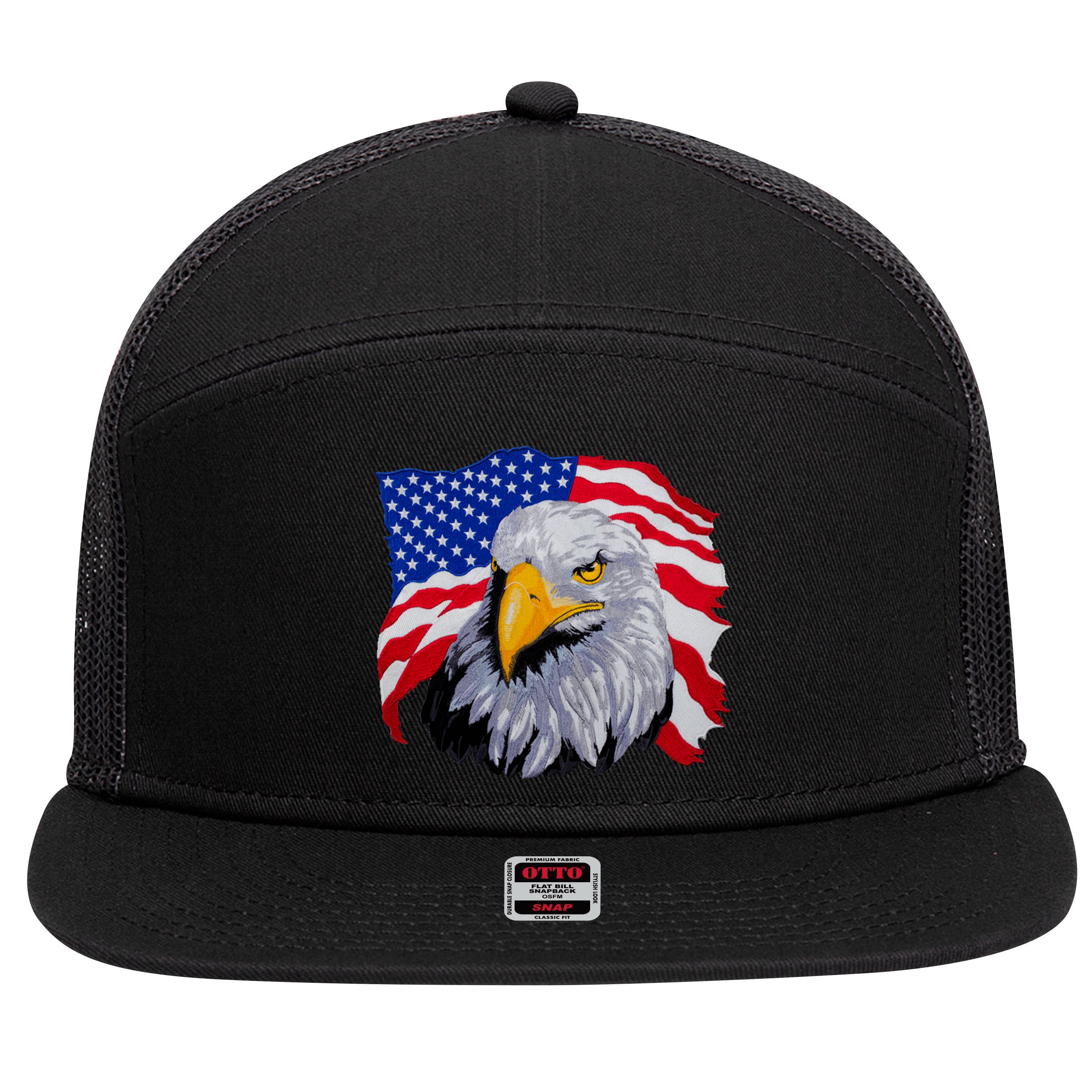 Patriotic Eagle USA American Flag 7 Panel Mesh Trucker Snapback Hat