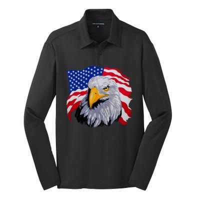 Patriotic Eagle USA American Flag Silk Touch Performance Long Sleeve Polo