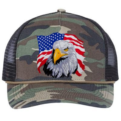 Patriotic Eagle USA American Flag Retro Rope Trucker Hat Cap