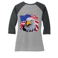 Patriotic Eagle USA American Flag Women's Tri-Blend 3/4-Sleeve Raglan Shirt