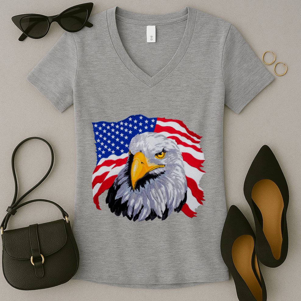 Patriotic Eagle USA American Flag Women's V-Neck T-Shirt