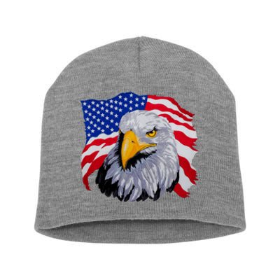 Patriotic Eagle USA American Flag Short Acrylic Beanie