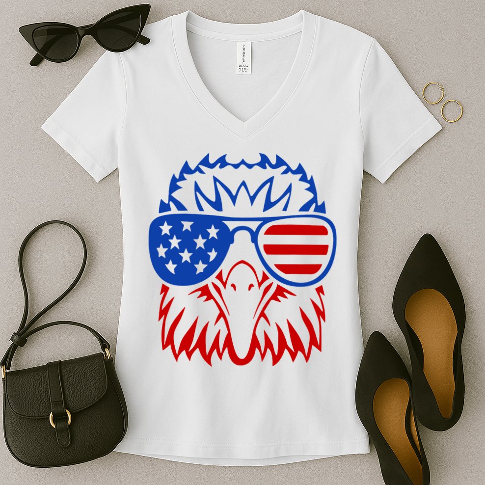 Patriotic Eagle USA American Flag Women's V-Neck T-Shirt