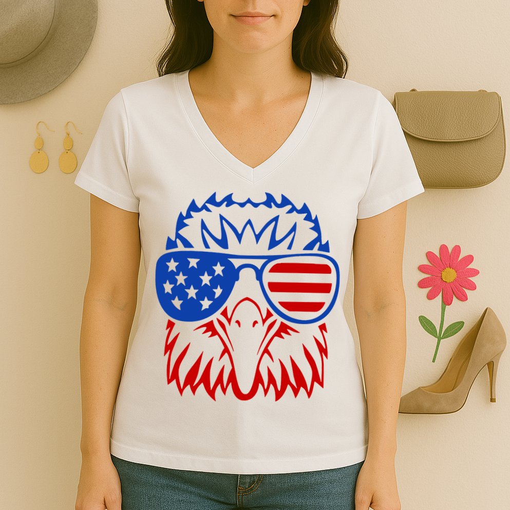 Patriotic Eagle USA American Flag Women's V-Neck T-Shirt
