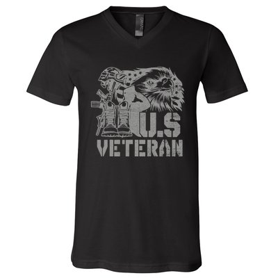 Patriotic Eagle USA American Flag Proud Veteran V-Neck T-Shirt