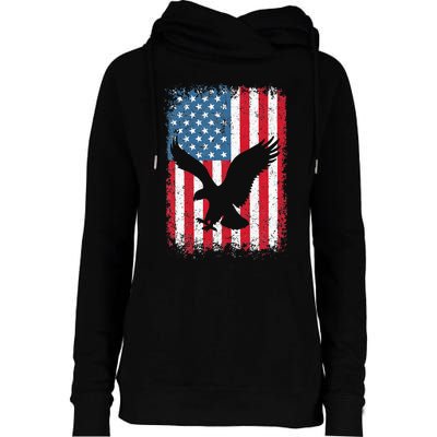 Patriotic Eagle Usa American Flag Womens Funnel Neck Pullover Hood