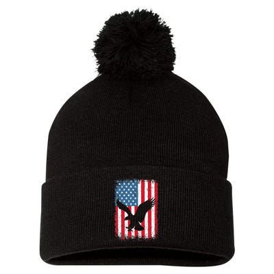 Patriotic Eagle Usa American Flag Pom Pom 12in Knit Beanie