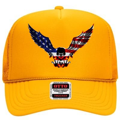 Patriotic Eagle Us Flag 4th Of July Tee Independence Gift High Crown Mesh Back Trucker Hat