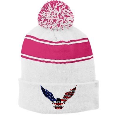 Patriotic Eagle Us Flag 4th Of July Tee Independence Gift Stripe Pom Pom Beanie