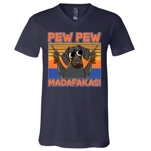 Pew Pew Madafakas Dachshund Dog V-Neck T-Shirt