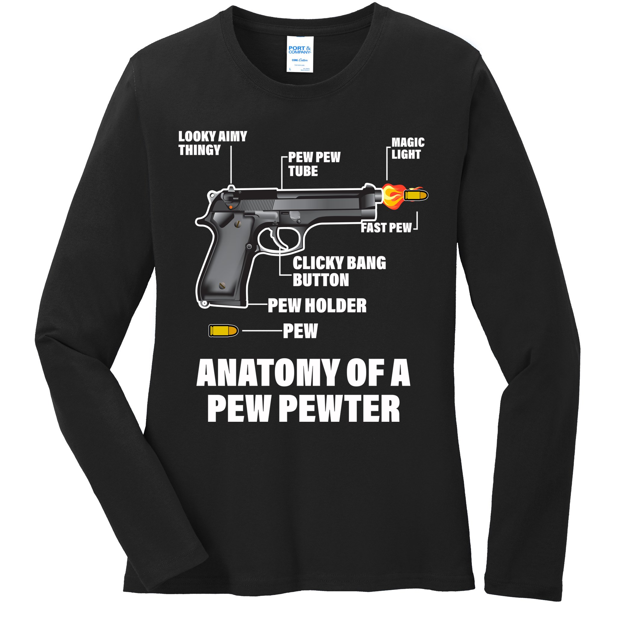 Pew Pewer Anatomy Ladies Long Sleeve Shirt