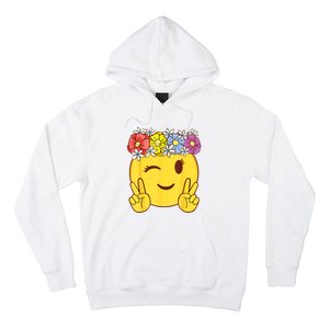 Peace Emoticon Winking Flower Crown Hoodie