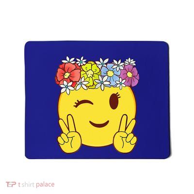 Peace Emoticon Winking Flower Crown Mousepad