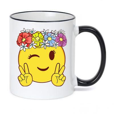 Peace Emoticon Winking Flower Crown 11oz Black Color Changing Mug