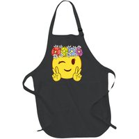 Peace Emoticon Winking Flower Crown Full-Length Apron With Pockets