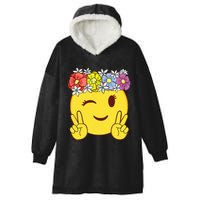 Peace Emoticon Winking Flower Crown Hooded Wearable Blanket