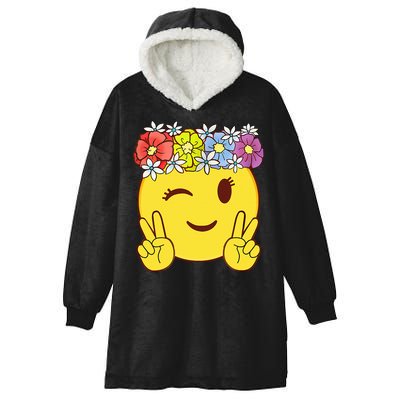 Peace Emoticon Winking Flower Crown Hooded Wearable Blanket