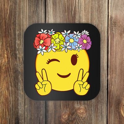 Peace Emoticon Winking Flower Crown Coaster