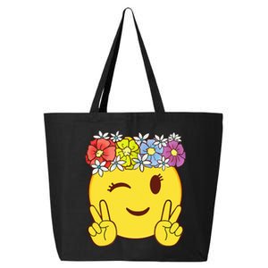 Peace Emoticon Winking Flower Crown 25L Jumbo Tote