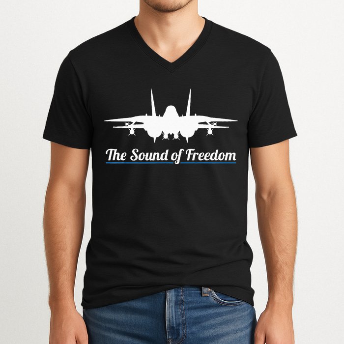 Patriotic F 14 Tomcat Fighter Jet Noise Sound Of Freedom V-Neck T-Shirt
