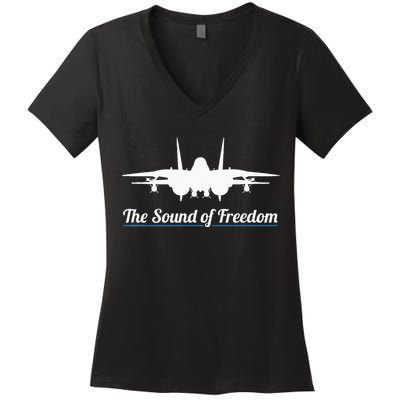Patriotic F 14 Tomcat Fighter Jet Noise Sound Of Freedom Women's V-Neck T-Shirt