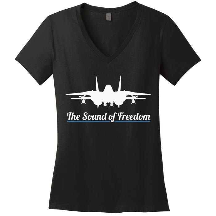 Patriotic F 14 Tomcat Fighter Jet Noise Sound Of Freedom Women's V-Neck T-Shirt