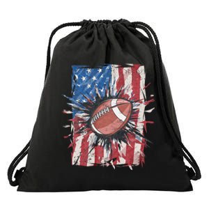 Patriotic Football 4th Of July Usa American Flag Drawstring Bag