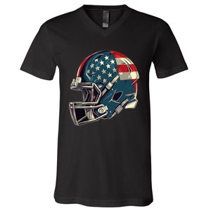 Patriotic Football 4th Of July Usa American Flag Boy Teens V-Neck T-Shirt