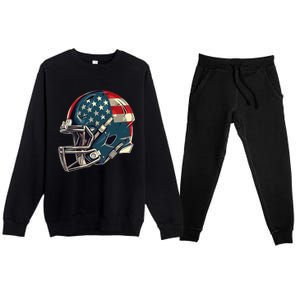 Patriotic Football 4th Of July Usa American Flag Boy Teens Premium Crewneck Sweatsuit Set