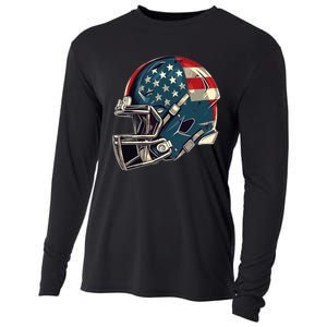 Patriotic Football 4th Of July Usa American Flag Boy Teens Cooling Performance Long Sleeve Crew