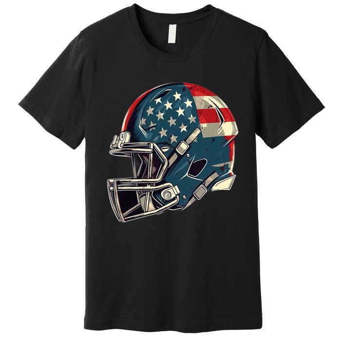 Patriotic Football 4th Of July Usa American Flag Boy Teens Premium T-Shirt