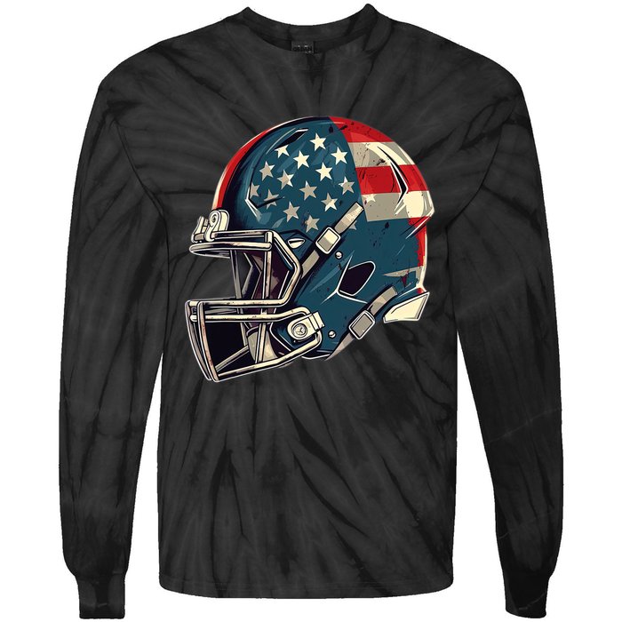 Patriotic Football 4th Of July Usa American Flag Boy Teens Tie-Dye Long Sleeve Shirt