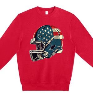 Patriotic Football 4th Of July Usa American Flag Boy Teens Premium Crewneck Sweatshirt