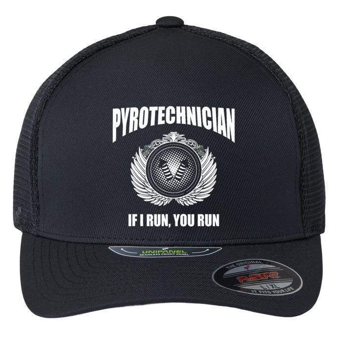 Pyrotechnician Funny 4th Of July Firework Tech Flexfit Unipanel Trucker Cap