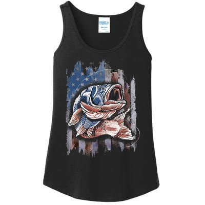 Patriotic Fishing 4th of July  Amercian Flag Bass Fishing Ladies Essential Tank