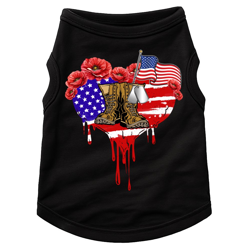 Poppy Flower American Usa Flag Combat Boots Veteran Day Gift Doggie Tank