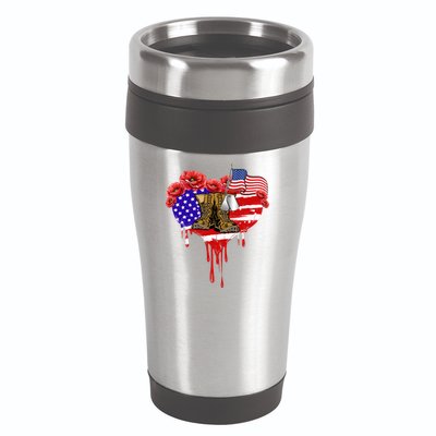 Poppy Flower American Usa Flag Combat Boots Veteran Day Gift 16oz Travel Tumbler