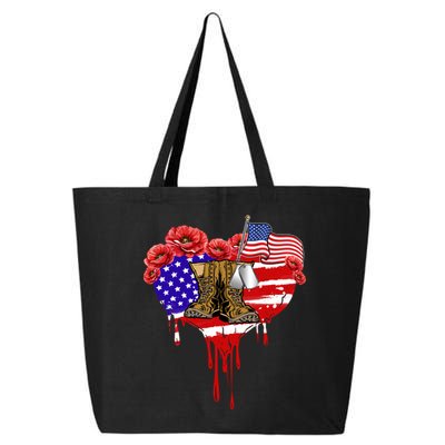 Poppy Flower American Usa Flag Combat Boots Veteran Day Gift 25L Jumbo Tote
