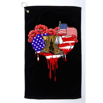 Poppy Flower American Usa Flag Combat Boots Veteran Day Gift Golf Towel