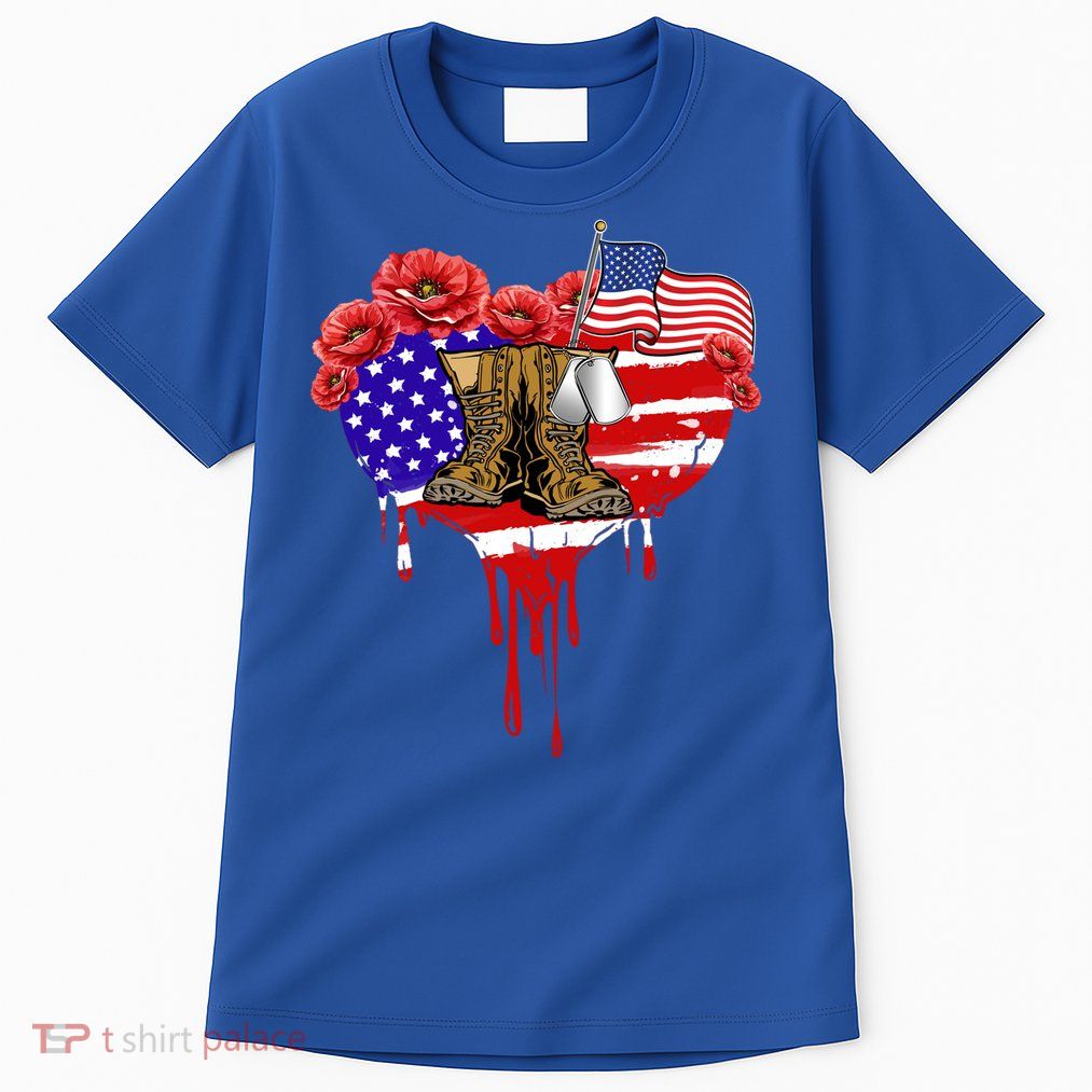 Poppy Flower American Usa Flag Combat Boots Veteran Day Gift Tall T-Shirt