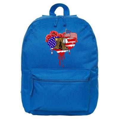 Poppy Flower American Usa Flag Combat Boots Veteran Day Gift 16 in Basic Backpack
