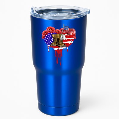 Poppy Flower American Usa Flag Combat Boots Veteran Day Gift Tumbler