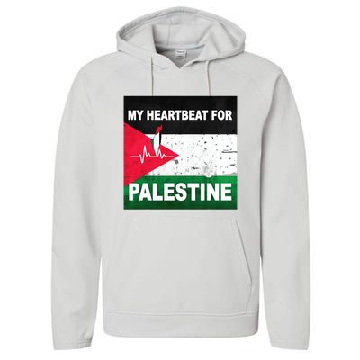 Palestine Flag And Map In My Heartbeat Performance Fleece Hoodie