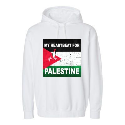 Palestine Flag And Map In My Heartbeat Garment-Dyed Fleece Hoodie