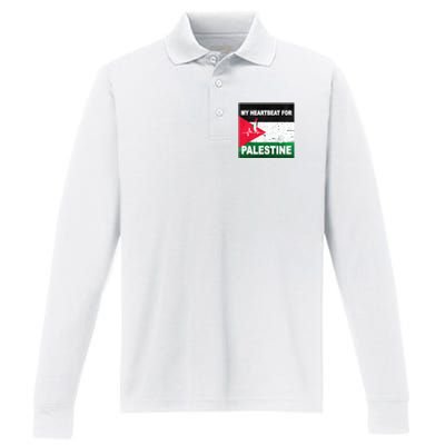 Palestine Flag And Map In My Heartbeat Performance Long Sleeve Polo