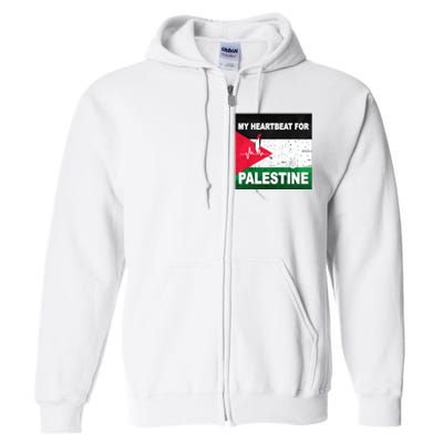 Palestine Flag And Map In My Heartbeat Full Zip Hoodie